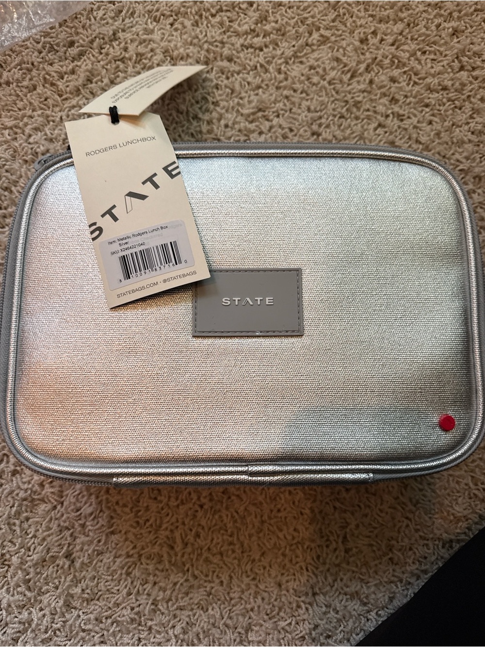 STATE Silver Metallic Rodgers Lunch Box NWT